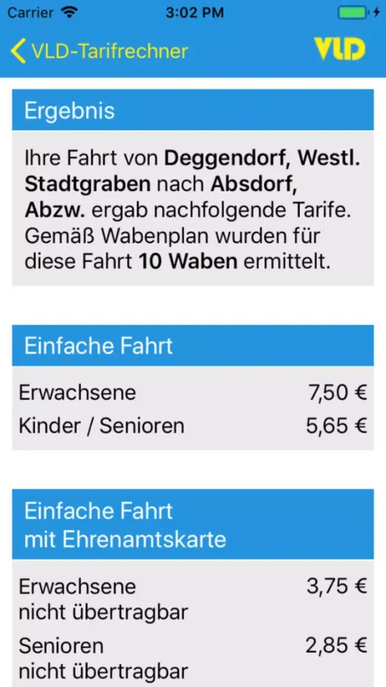 VLD Tarifrechner Ekran Görüntüleri