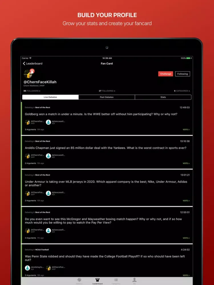 Fandings - Social Network for Sports Debate iPad  スクリーンショット