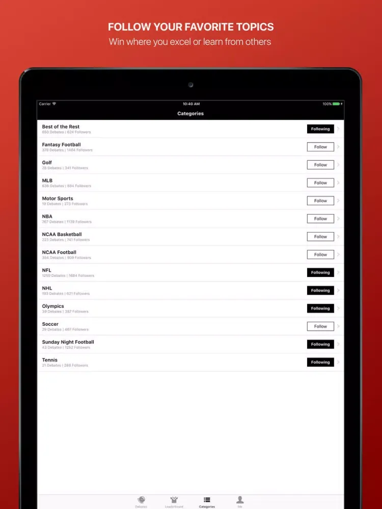 Fandings - Social Network for Sports Debate iPad  スクリーンショット