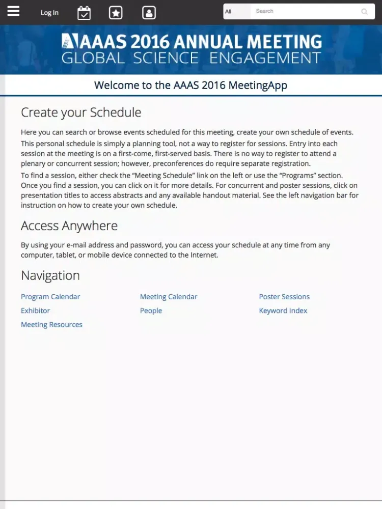 Ảnh chụp màn hình của 2016 AAAS Annual Meeting iPad 