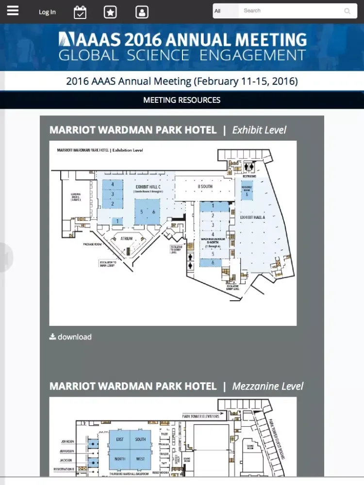Ảnh chụp màn hình của 2016 AAAS Annual Meeting iPad 