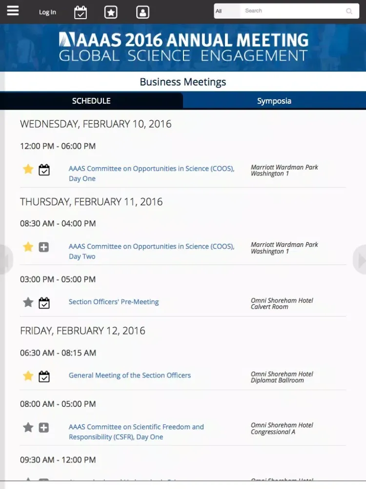 Ảnh chụp màn hình của 2016 AAAS Annual Meeting iPad 