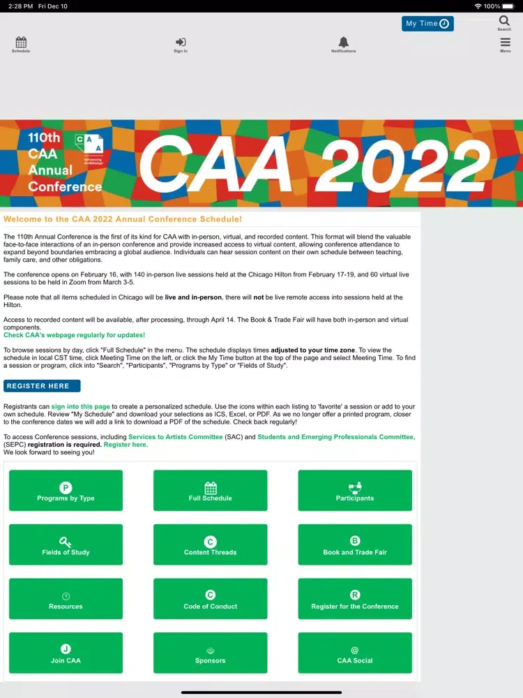 Capturas de tela do CAA 2022 iPad 