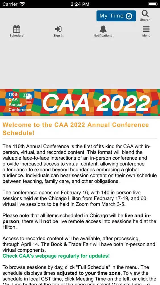 Capturas de tela do CAA 2022