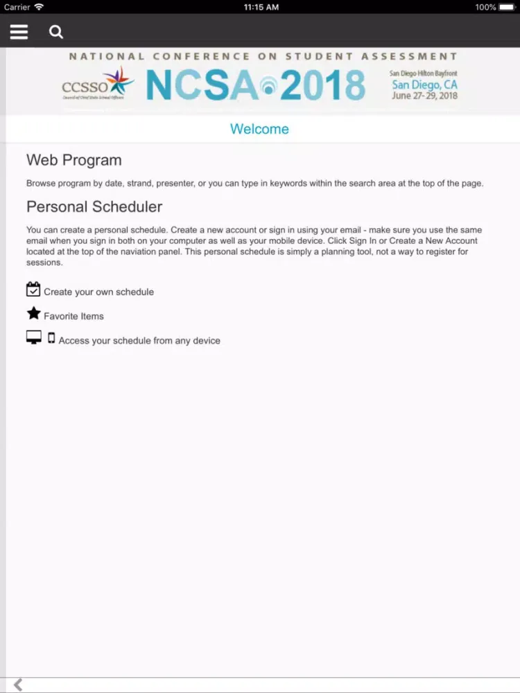 Capturas de tela do CCSSO NCSA2018 iPad 