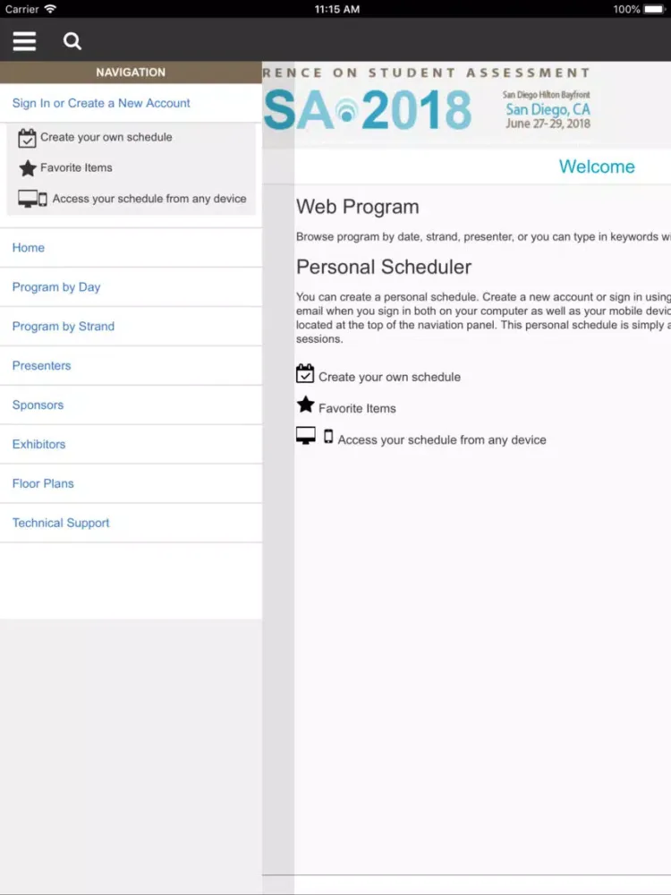 Capturas de tela do CCSSO NCSA2018 iPad 