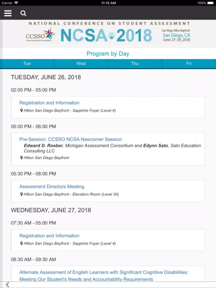 Capturas de tela do CCSSO NCSA2018 iPad 