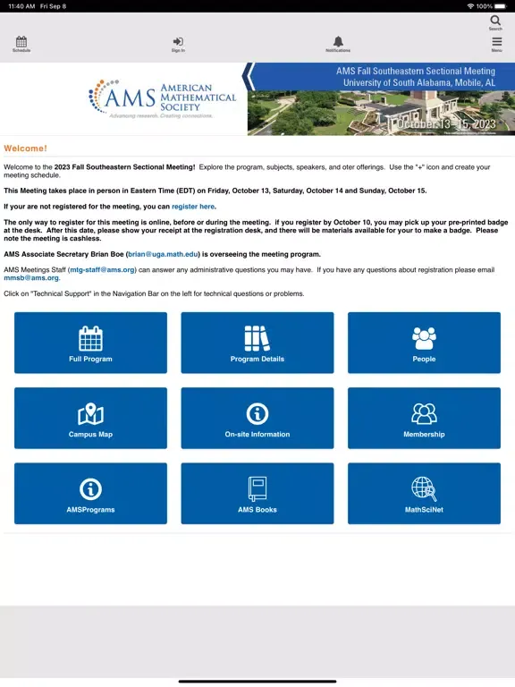 Ảnh chụp màn hình của AMS Fall 2023 Southeastern iPad 