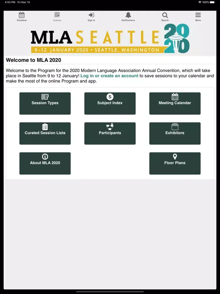 Capturas de tela do MLA 2020 Annual iPad 