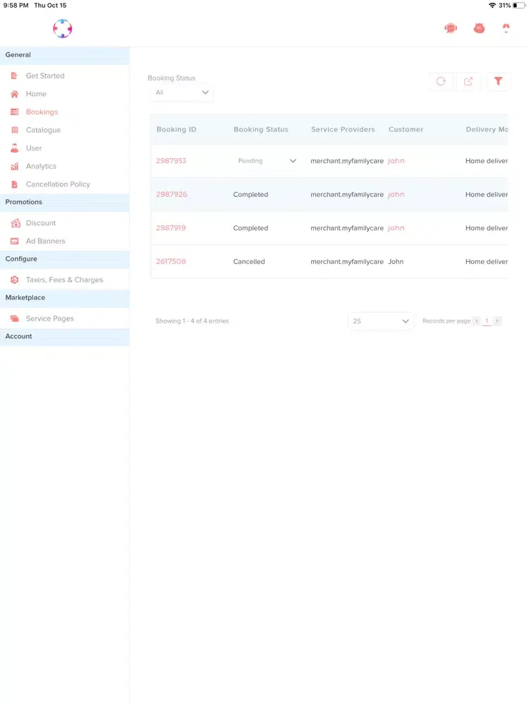 Screenshot di Family Connect Vendor iPad 