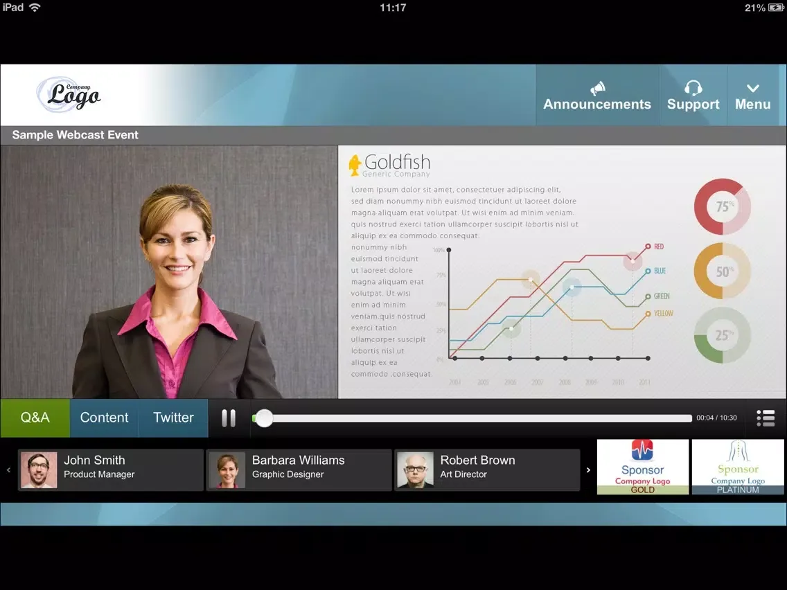 Tangkapan skrin Webcast Connect iPad 