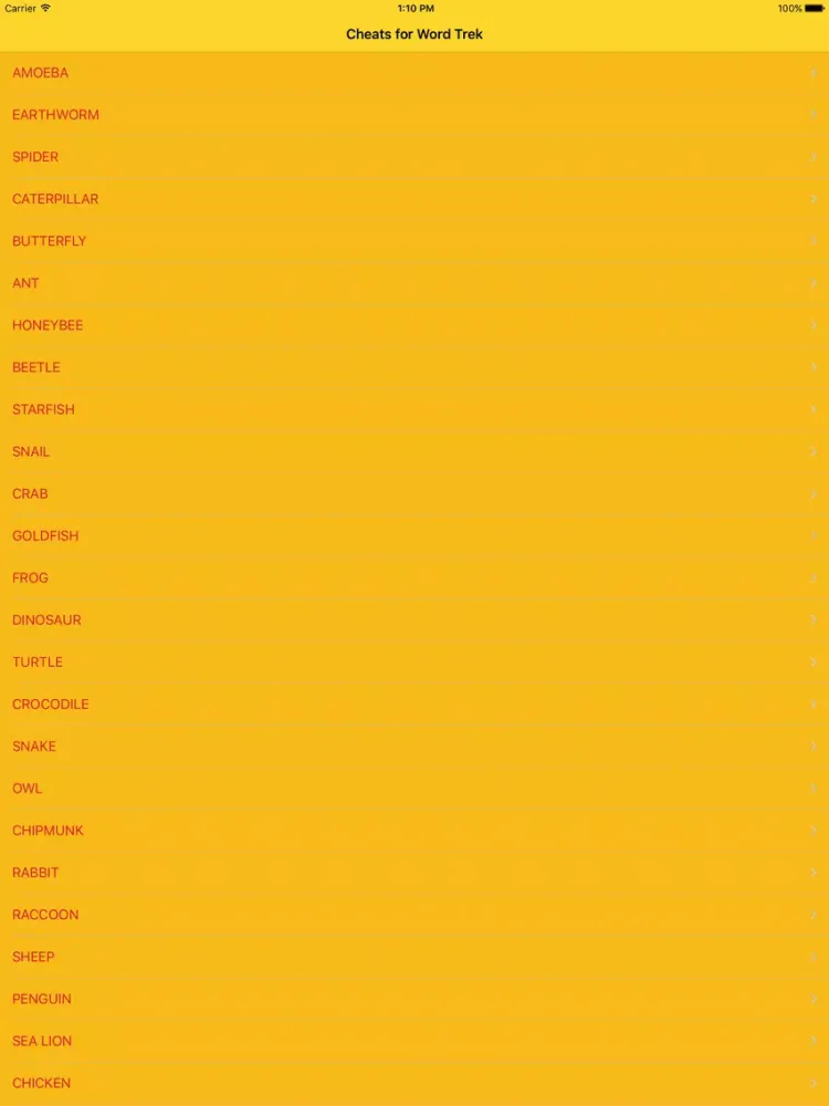 Cheats for Word Trek iPad  Screenshots