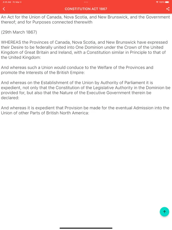 Capturas de tela do Constitution of Canada iPad 