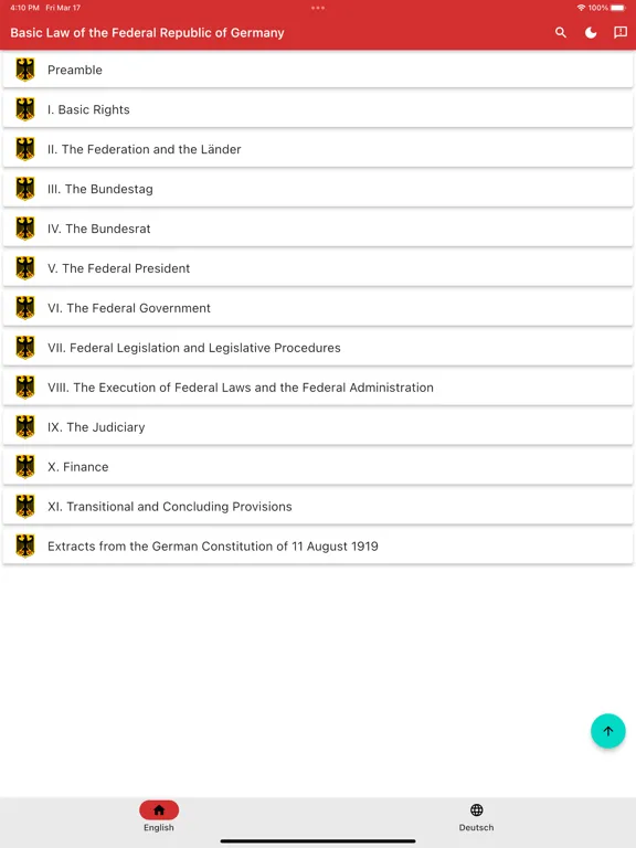 Tangkapan skrin Constitution of Germany iPad 