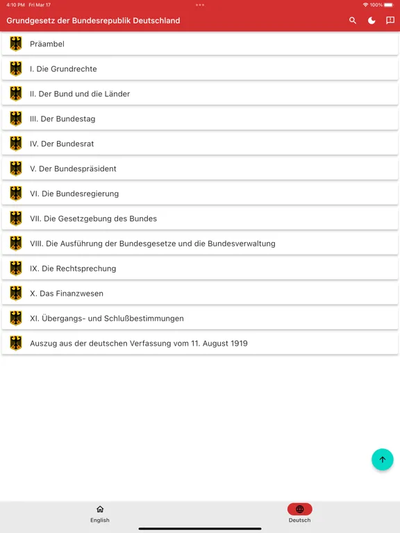 Tangkapan skrin Constitution of Germany iPad 