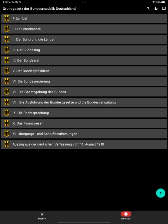 Tangkapan skrin Constitution of Germany iPad 