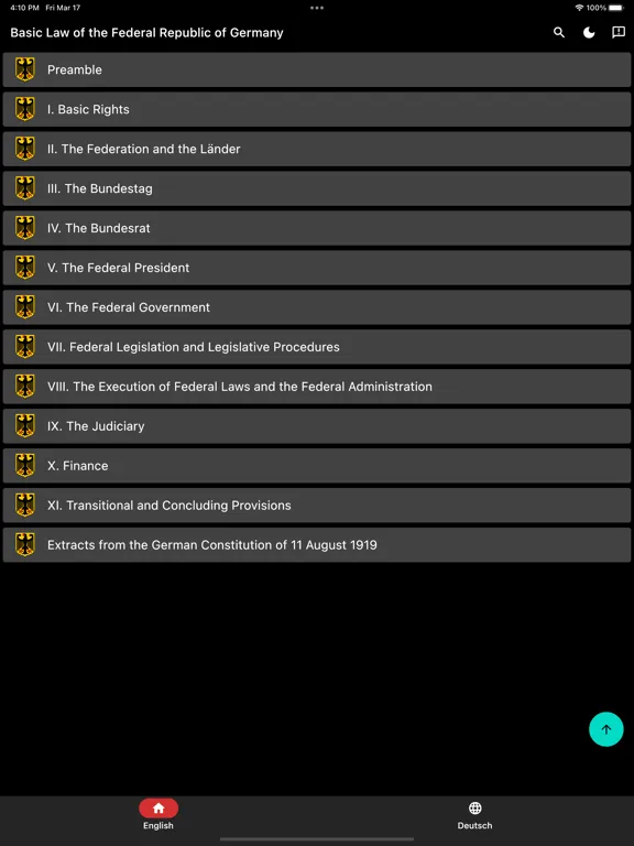Tangkapan skrin Constitution of Germany iPad 