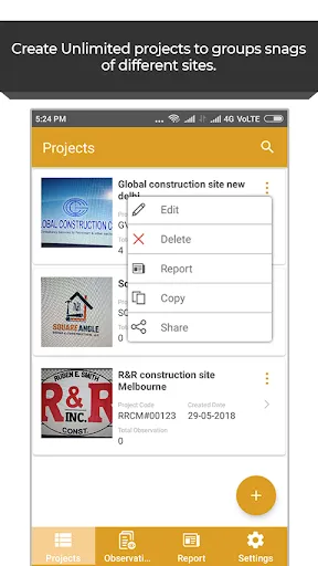 Ảnh chụp màn hình của Site Inspection - Snagging
