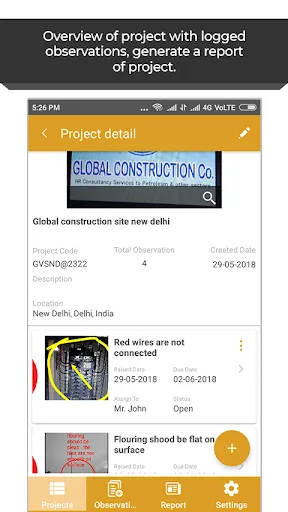 Ảnh chụp màn hình của Site Inspection - Snagging