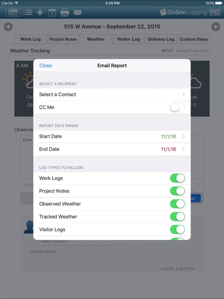 Tangkapan skrin OnSite Logging Pro iPad 