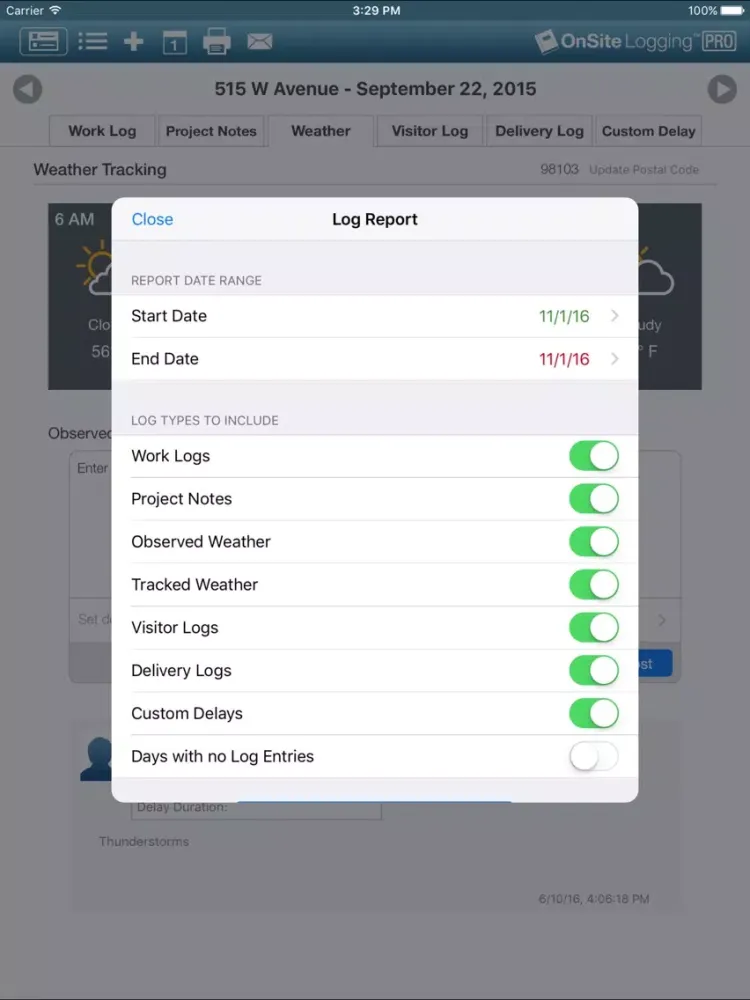 Tangkapan skrin OnSite Logging Pro iPad 