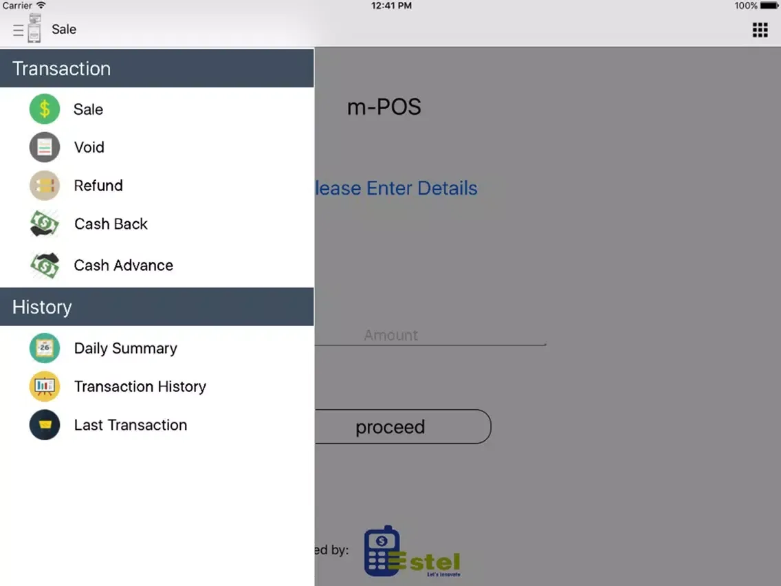 Tangkapan layar Estel mPOS iPad 