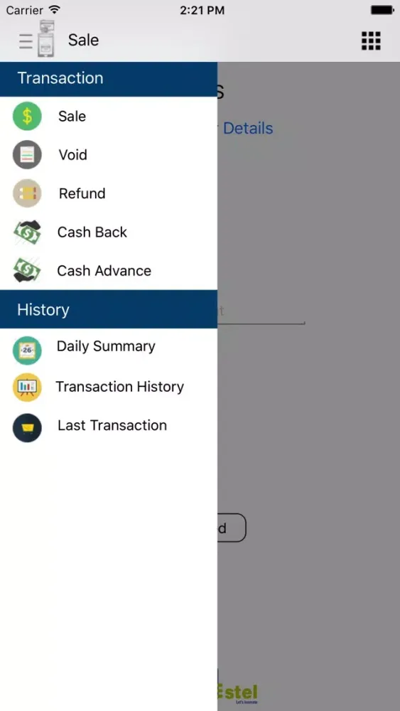 Tangkapan layar Estel mPOS