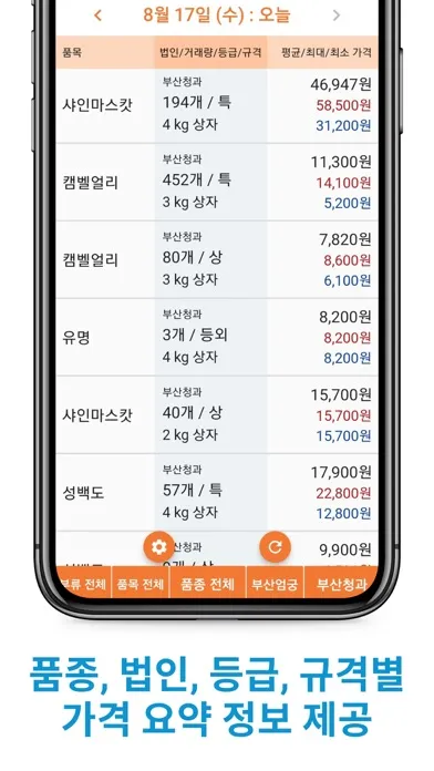 농산물 경매 시세 Screenshots