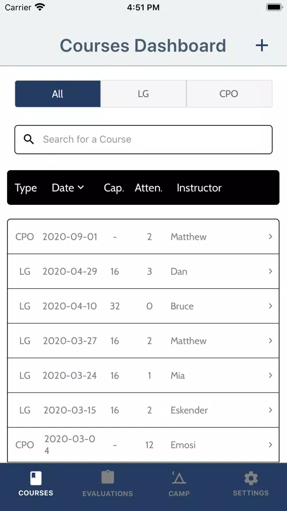 Capturas de tela do CP Instructor App