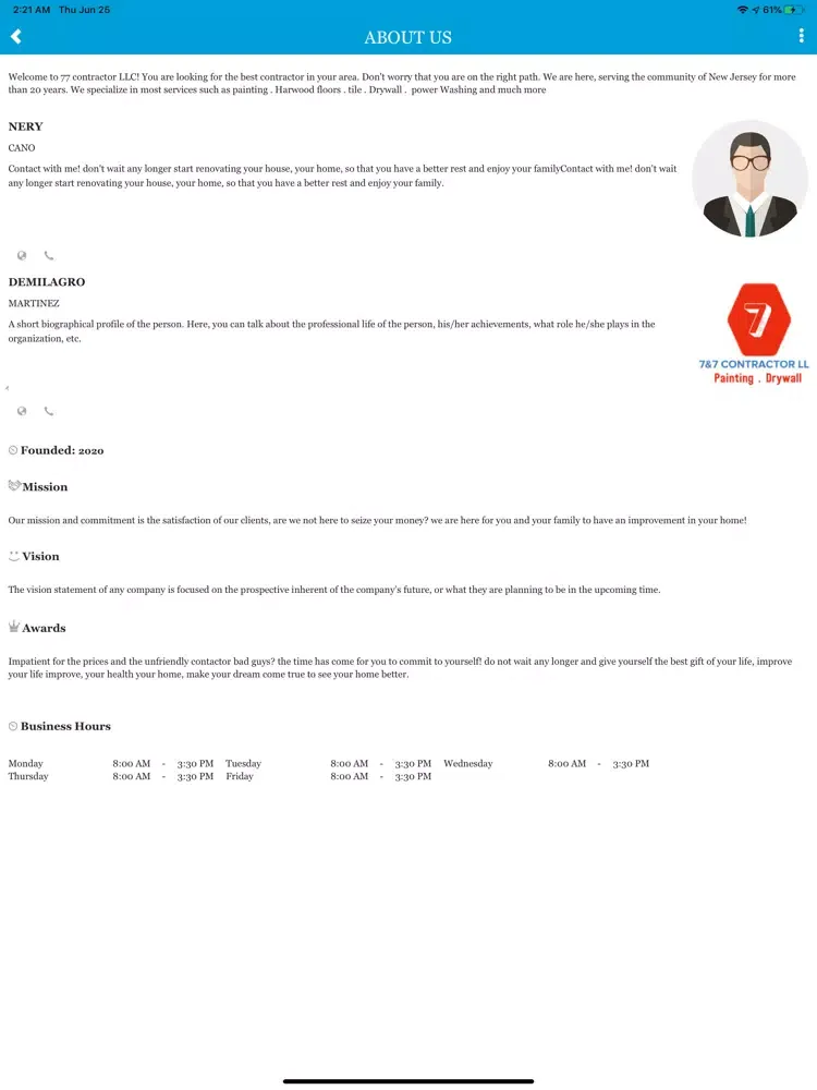 Capturas de tela do 77 CONTRACTOR LLC iPad 
