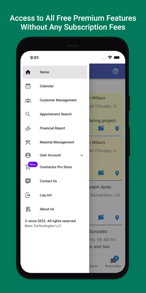 Capturas de tela do Contractor Pro App