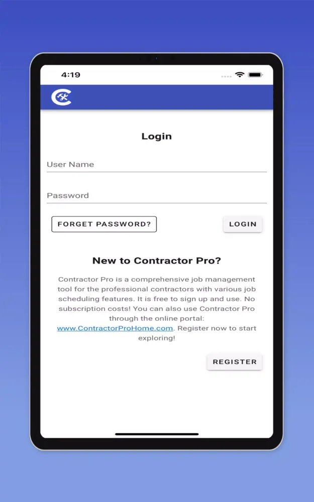 Capturas de tela do Contractor Pro App