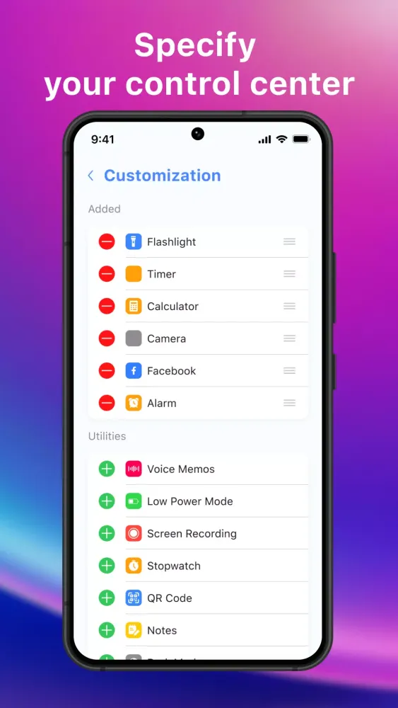 Capturas de pantalla de Control Center - Simple Panel
