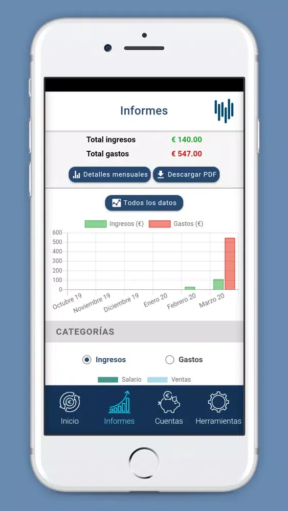 Capturas de pantalla de Control de Gastos e Ingresos
