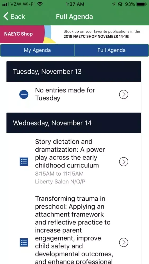 NAEYC 2018 Annual Conference スクリーンショット