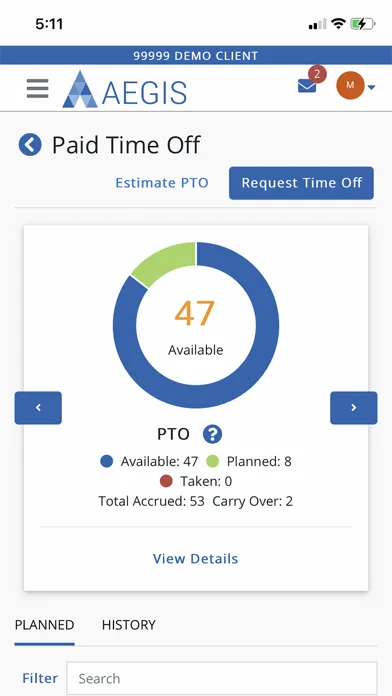 Ảnh chụp màn hình của Aegis Employee Portal