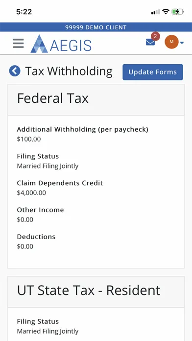 Ảnh chụp màn hình của Aegis Employee Portal