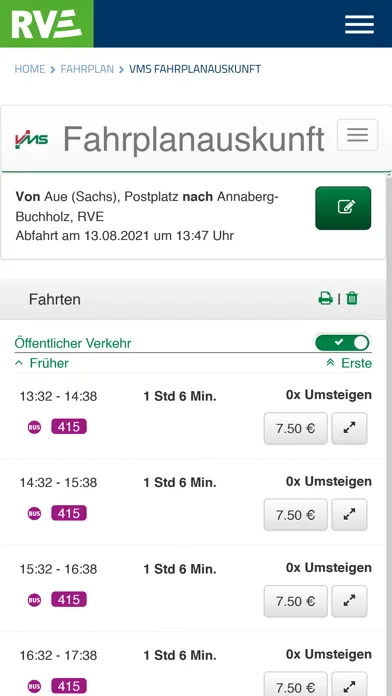 Zrzuty ekranu RVE Regionalverkehr Erzgebirge