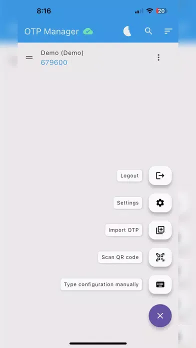 Tangkapan skrin Nextcloud OTP Manager