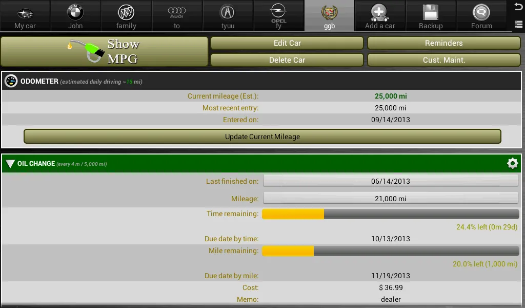 Car Maintenance Reminder Lite Screenshots