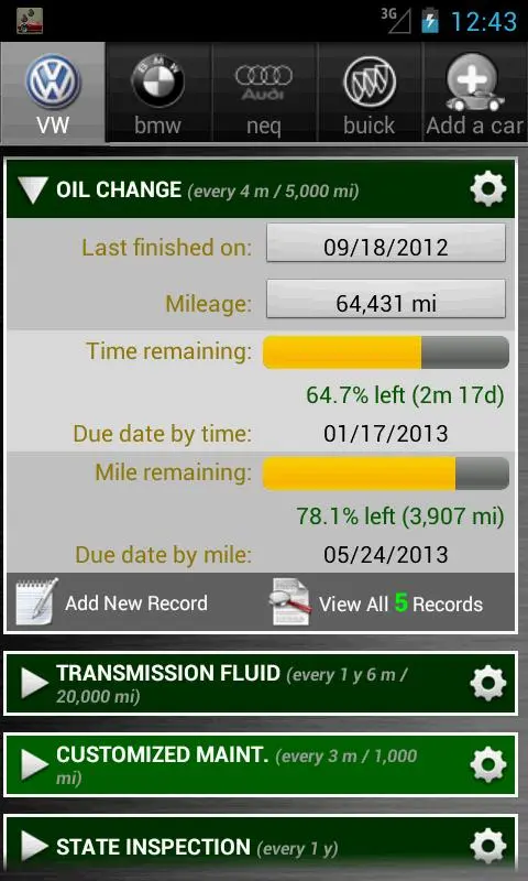 Car Maintenance Reminder Lite Screenshots