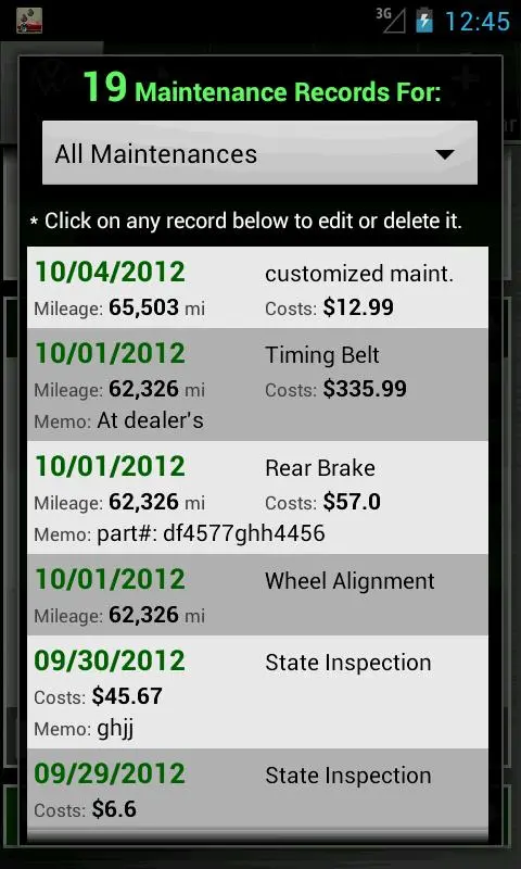 Car Maintenance Reminder Lite Screenshots