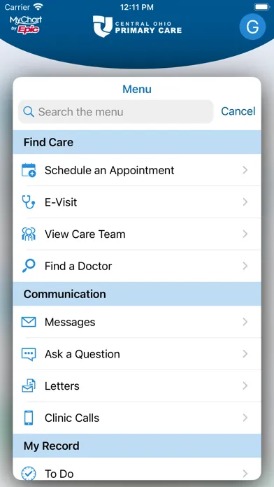 Ảnh chụp màn hình của COPC MyChart