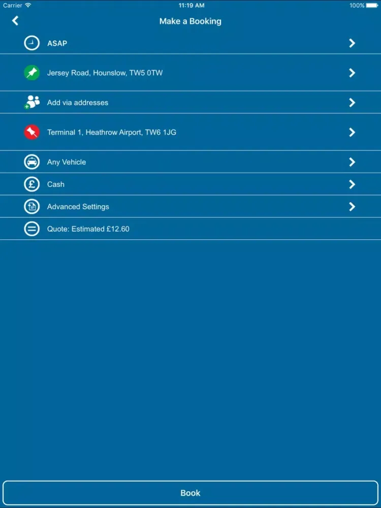 LHR Express Cars Limited iPad 應用截圖