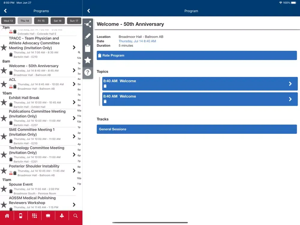 Captures d'écran de AOSSM Events iPad 