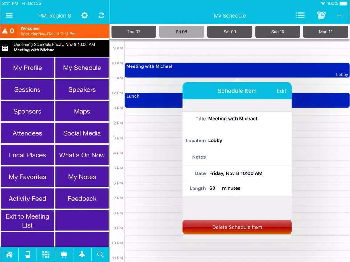 Zrzuty ekranu PMI Live Events iPad 