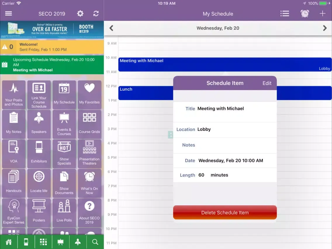 Ảnh chụp màn hình của SECO Events iPad 