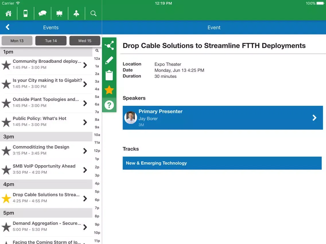 Capturas de tela do FTTH Connect 2016 iPad 