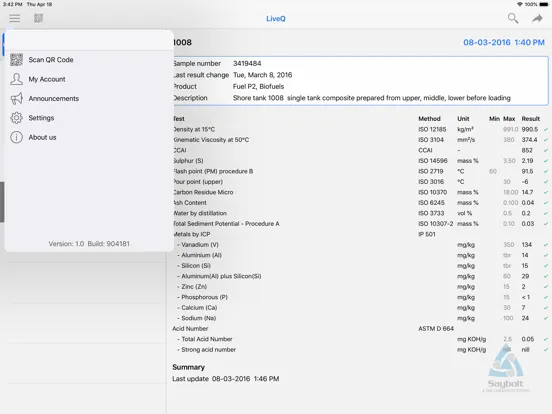 Capturas de pantalla de Saybolt LiveQ iPad 