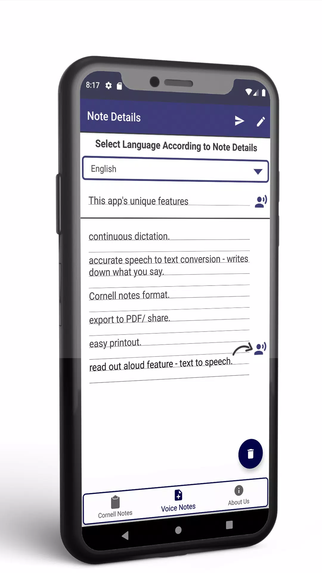 Speech to text Cornell notes скриншоты приложения2
